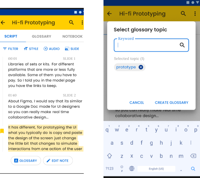 High-fidelity ANT screen showing smart search across notes and slides.