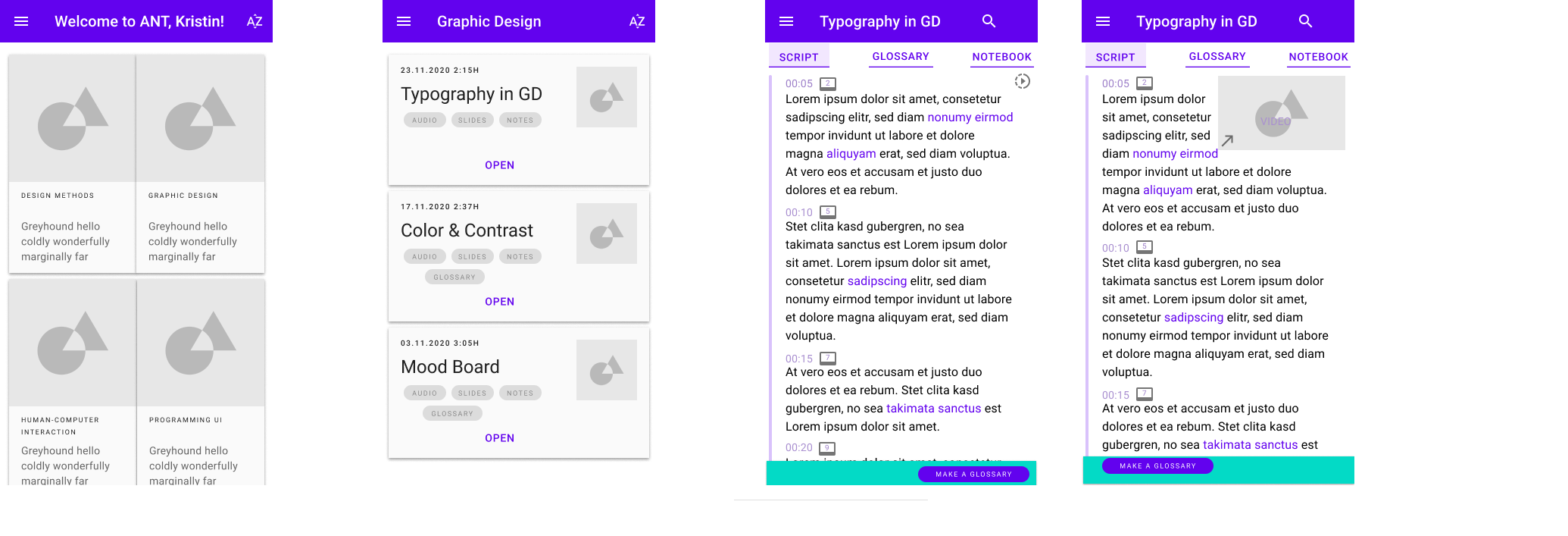 Low-fidelity wireframe of the ANT slide-sync view.