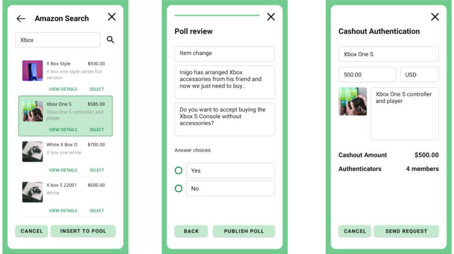 High-fidelity Figma screens for Cashpool, second set.
