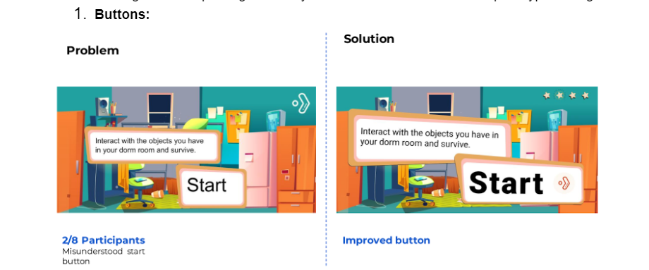 Annotated screen showing the first visual clarity improvement identified in testing.