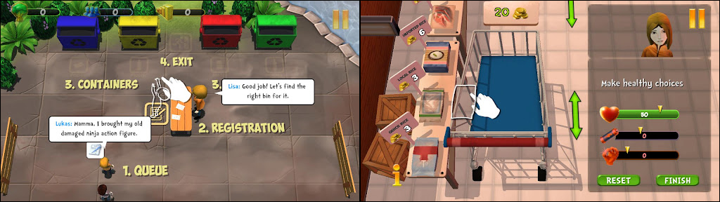 Scenes from World Rescue, the serious game studied as a reference during business research.